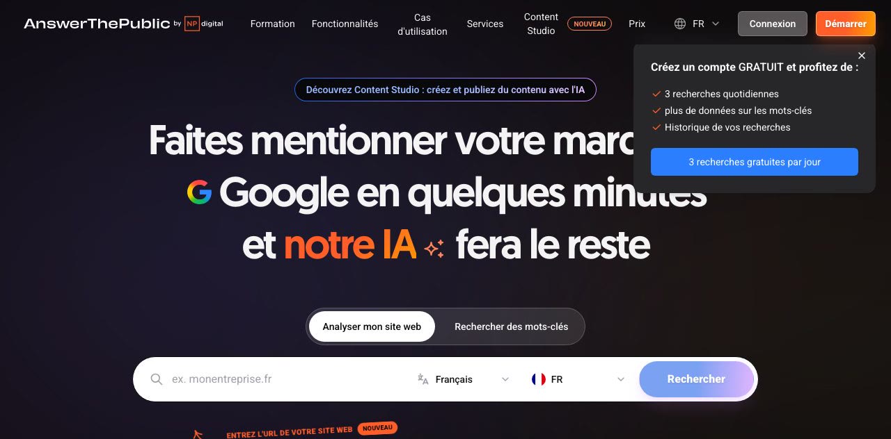 AnswerThePublic, recherche des questions posées par ton audience
