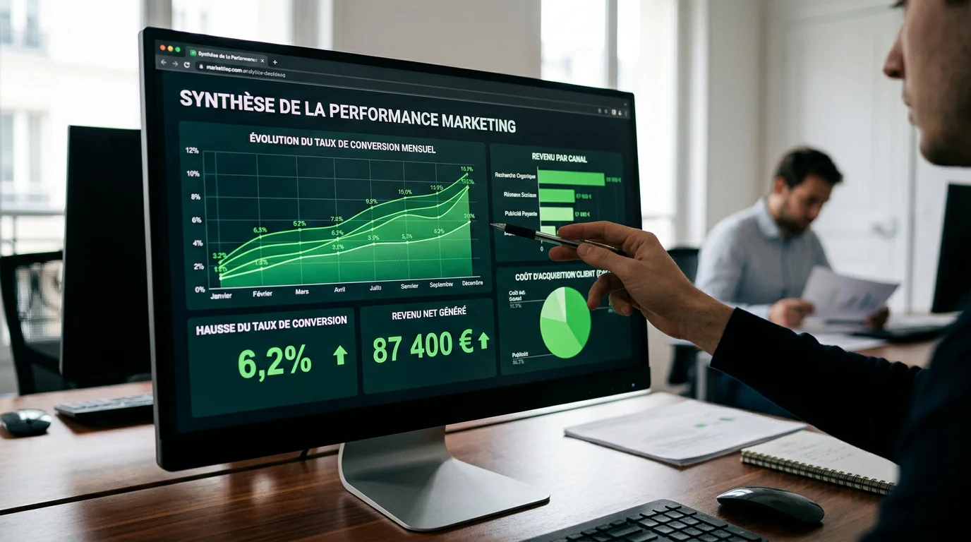 Tableau de bord mesurant la performance financière d'un entonnoir de conversion