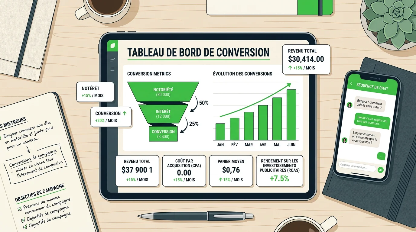 Tableau de bord de conversion et suivi d'un tunnel de webinaire
