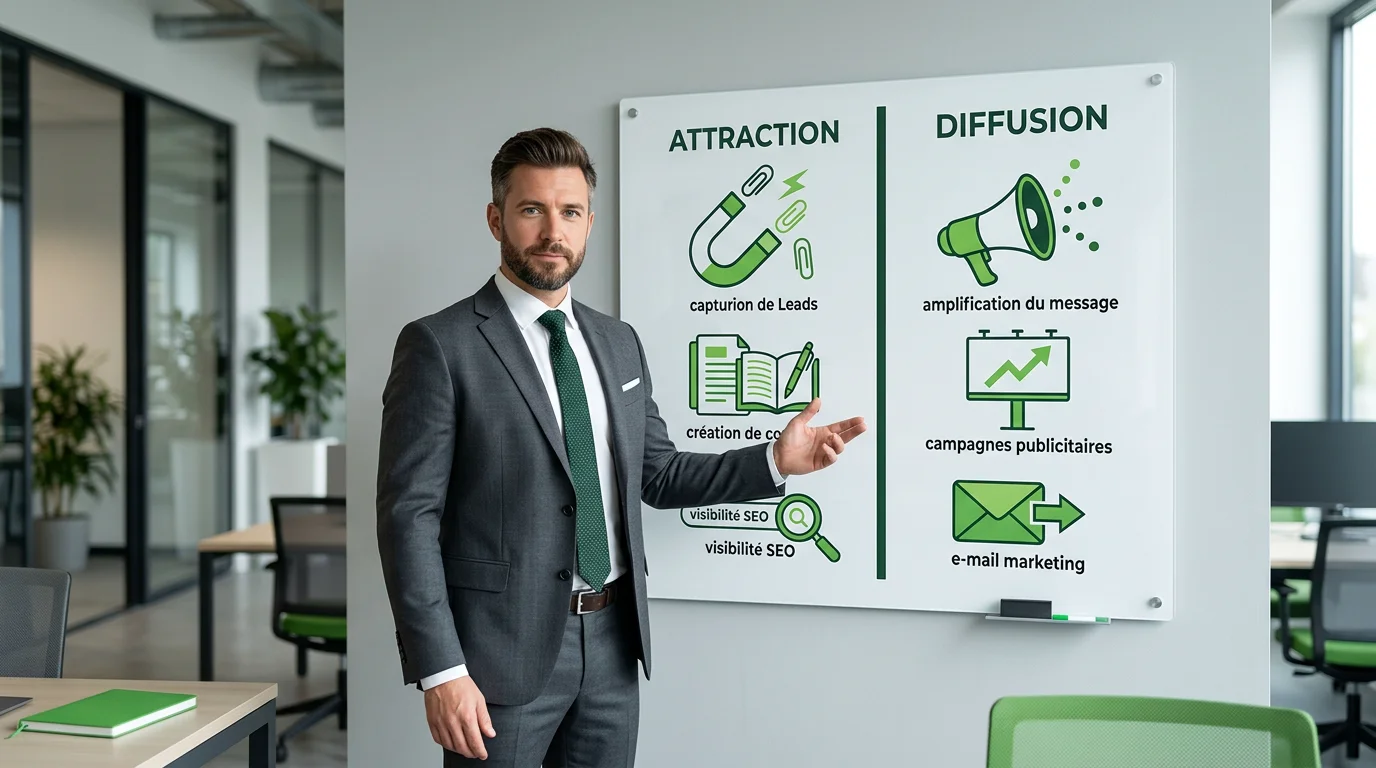 Stratège comparant les approches inbound et outbound sur un tableau