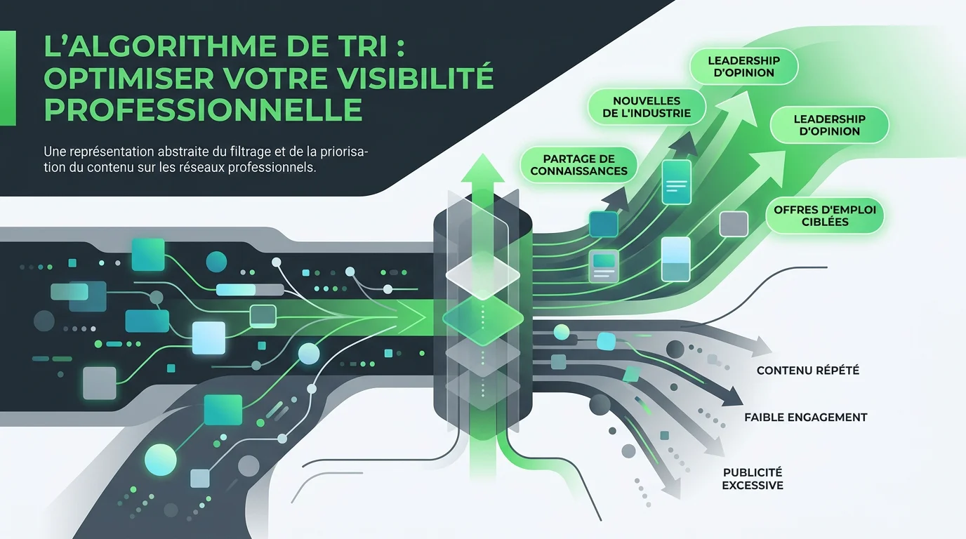 Illustration de l'algorithme LinkedIn qui trie les contenus professionnels