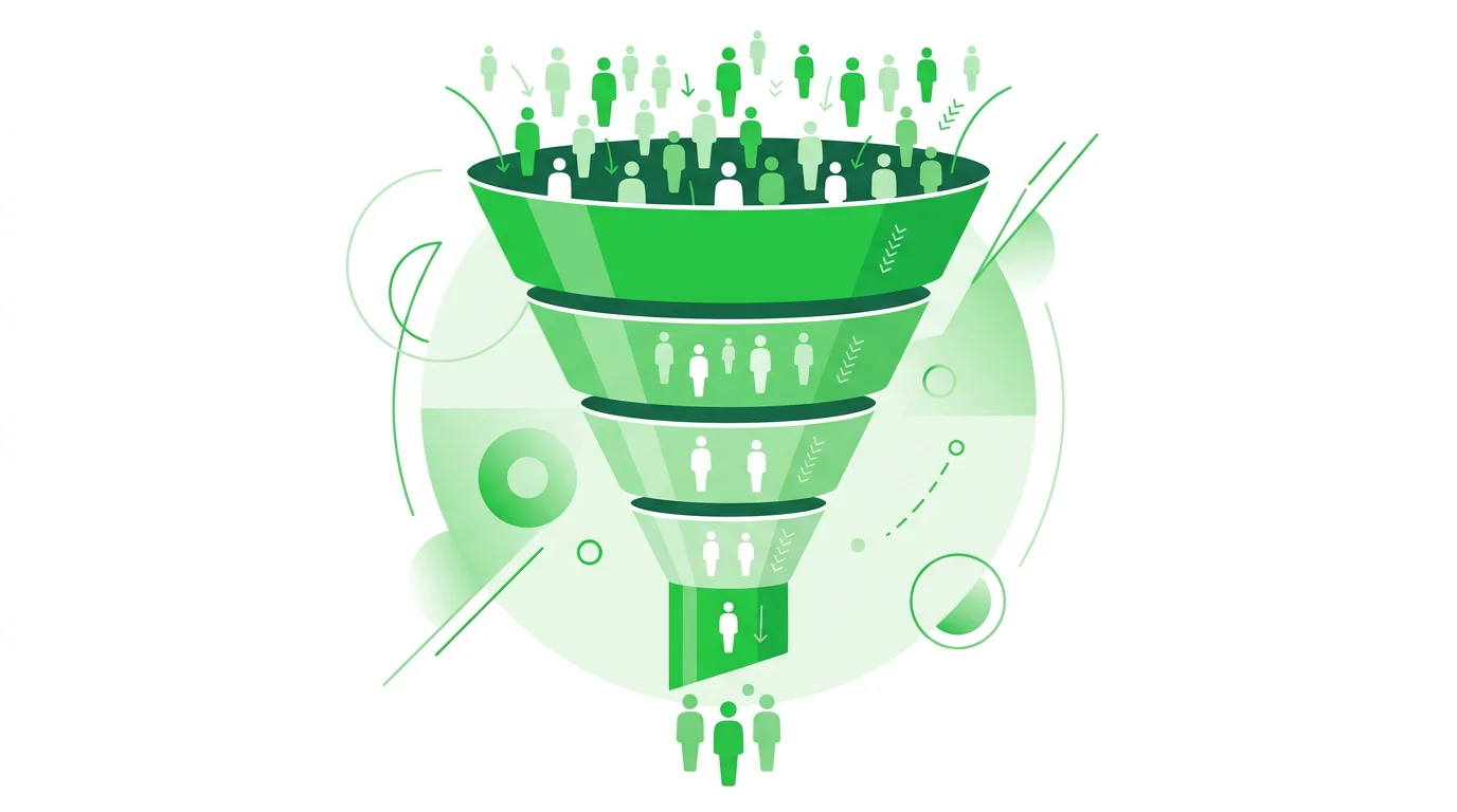 Entonnoir de conversion illustré transformant des visiteurs en clients
