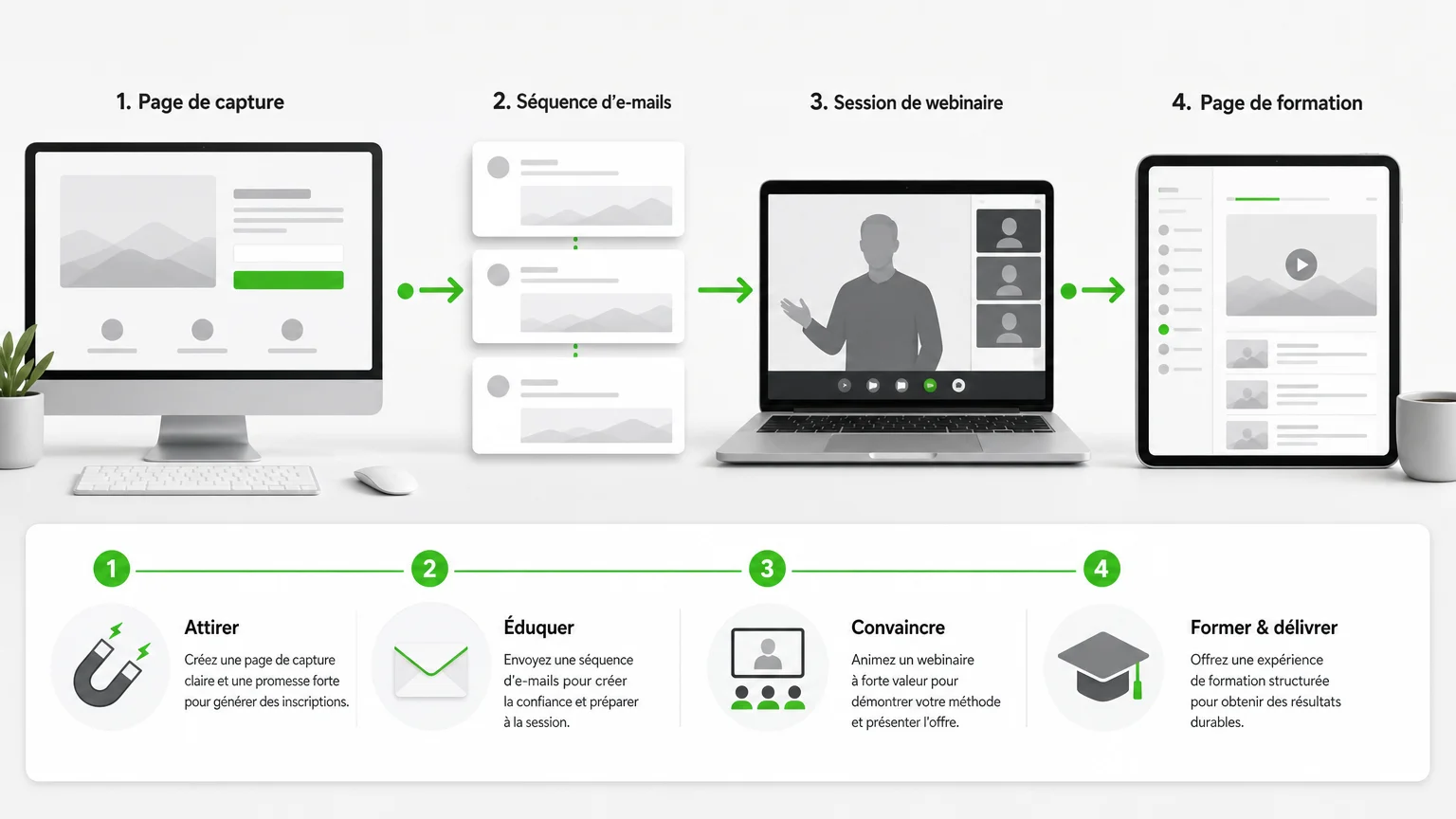 Schéma illustré d’un tunnel de conversion pour une formation en ligne