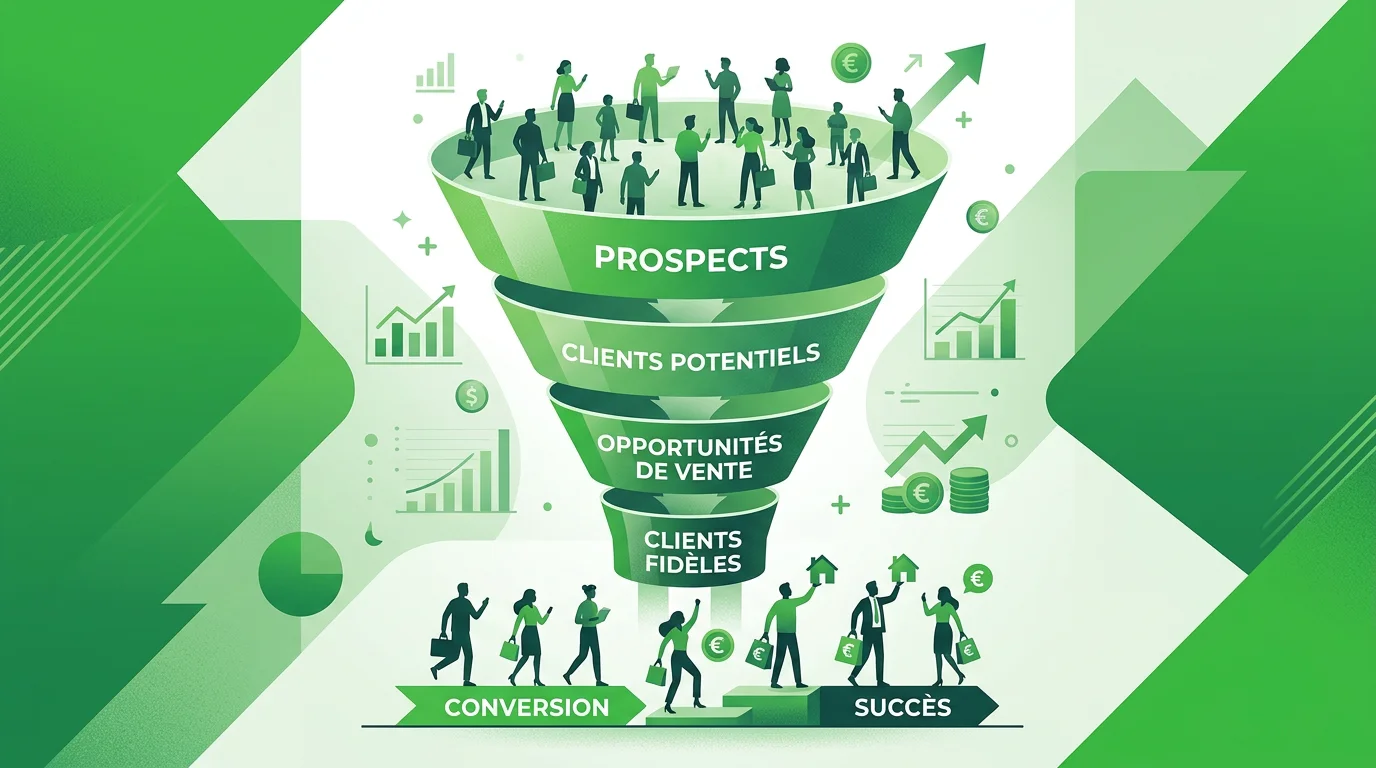 Illustration d'un tunnel de vente guidant les prospects vers l'achat