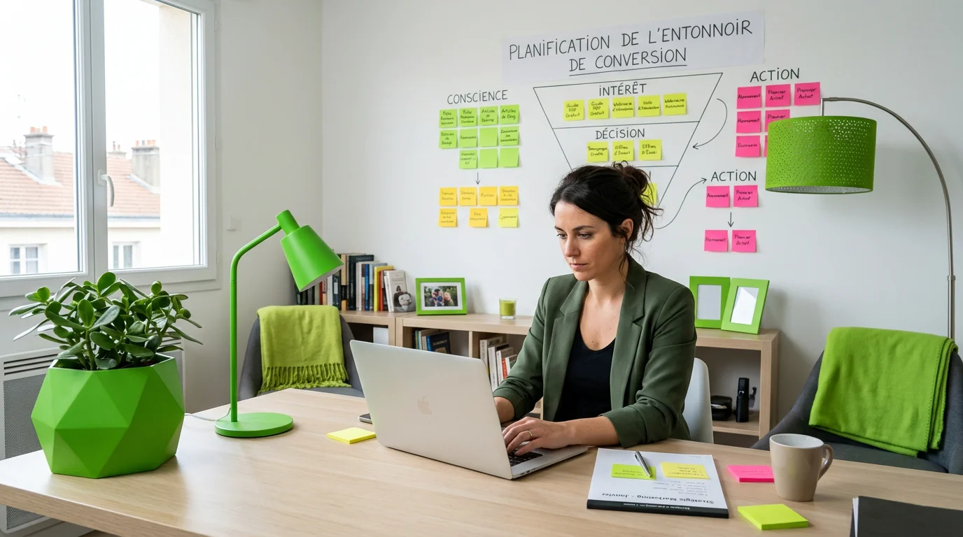Entrepreneur construisant son tunnel de vente sur un tableau