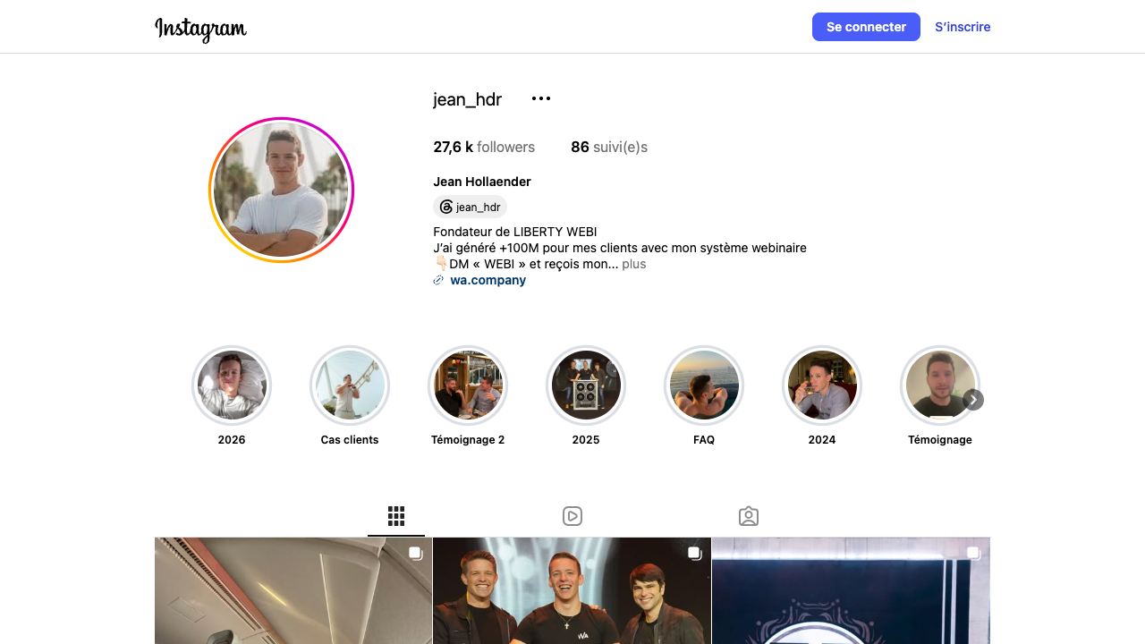 Profil Instagram de Jean Hollaender, fondateur de Liberty Webi