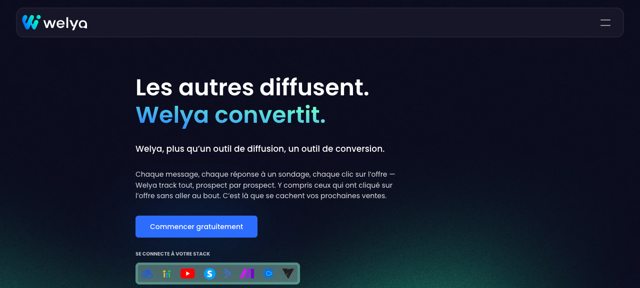 Page d'accueil de Welya : les autres diffusent, Welya convertit
