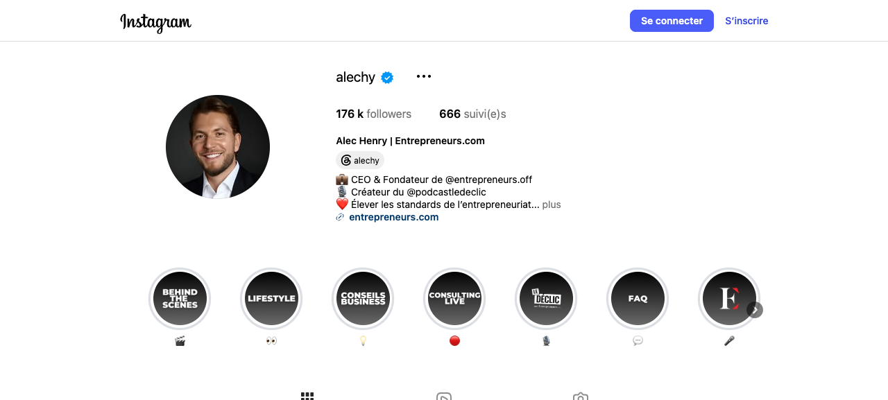 Profil Instagram d’Alec Henry