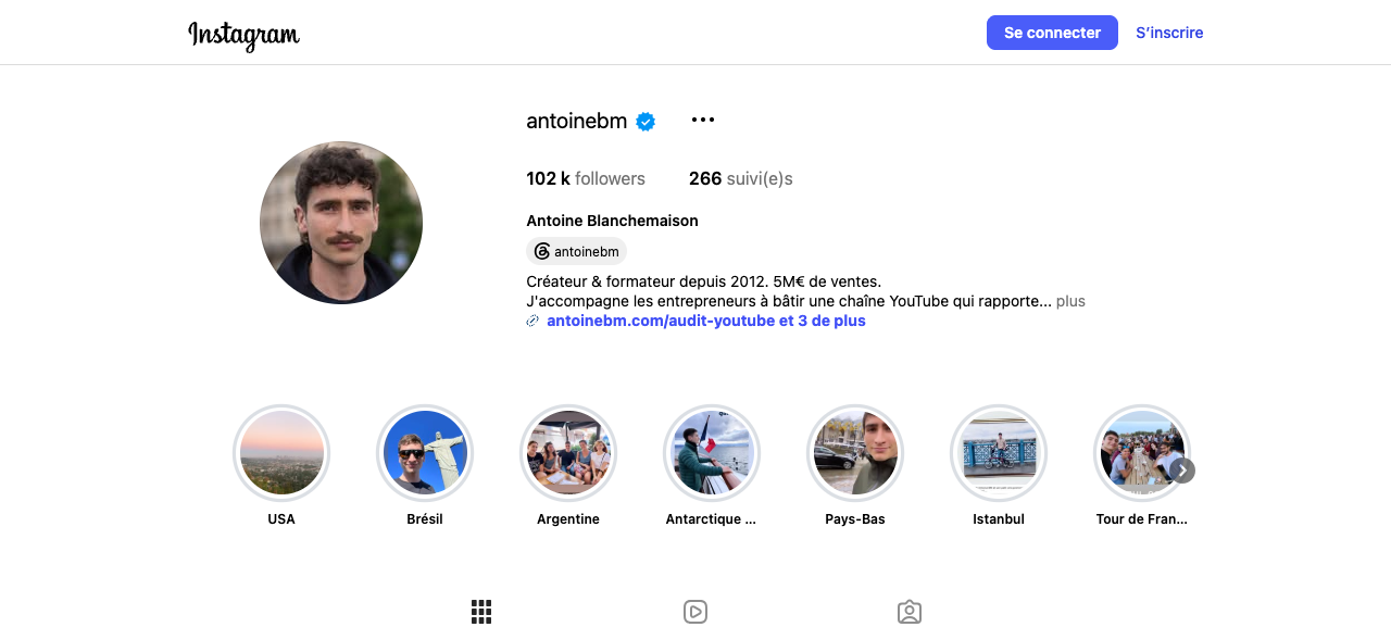 Profil Instagram d’Antoine BM