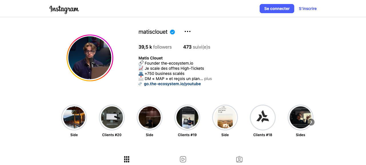 Profil Instagram de Matis Clouet
