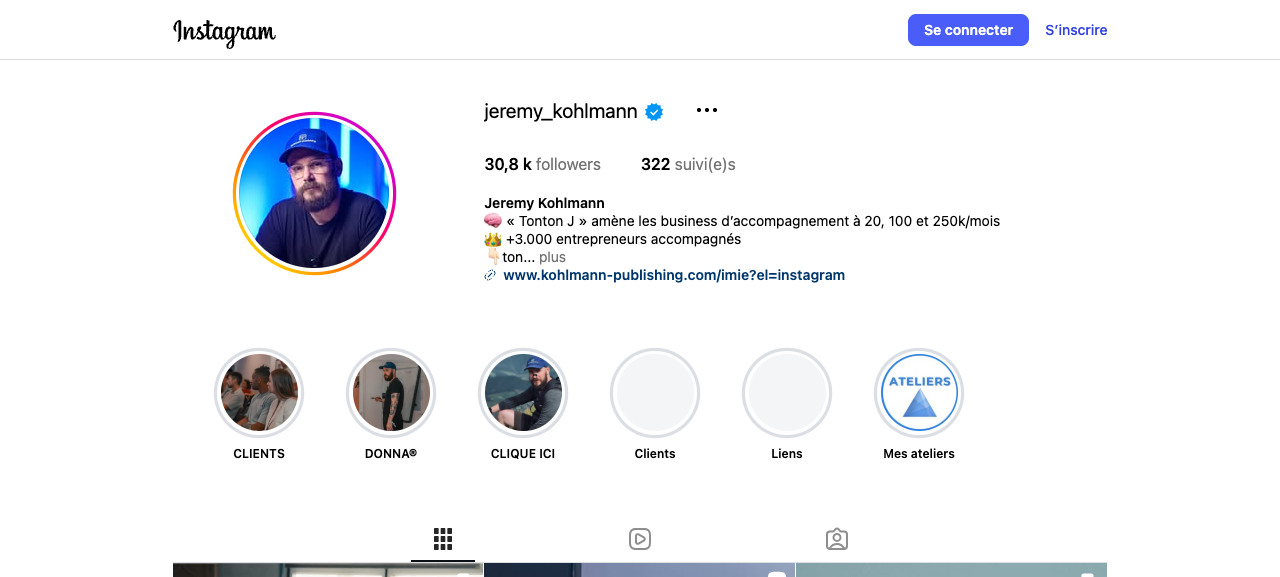 Profil Instagram de Jeremy Kohlmann