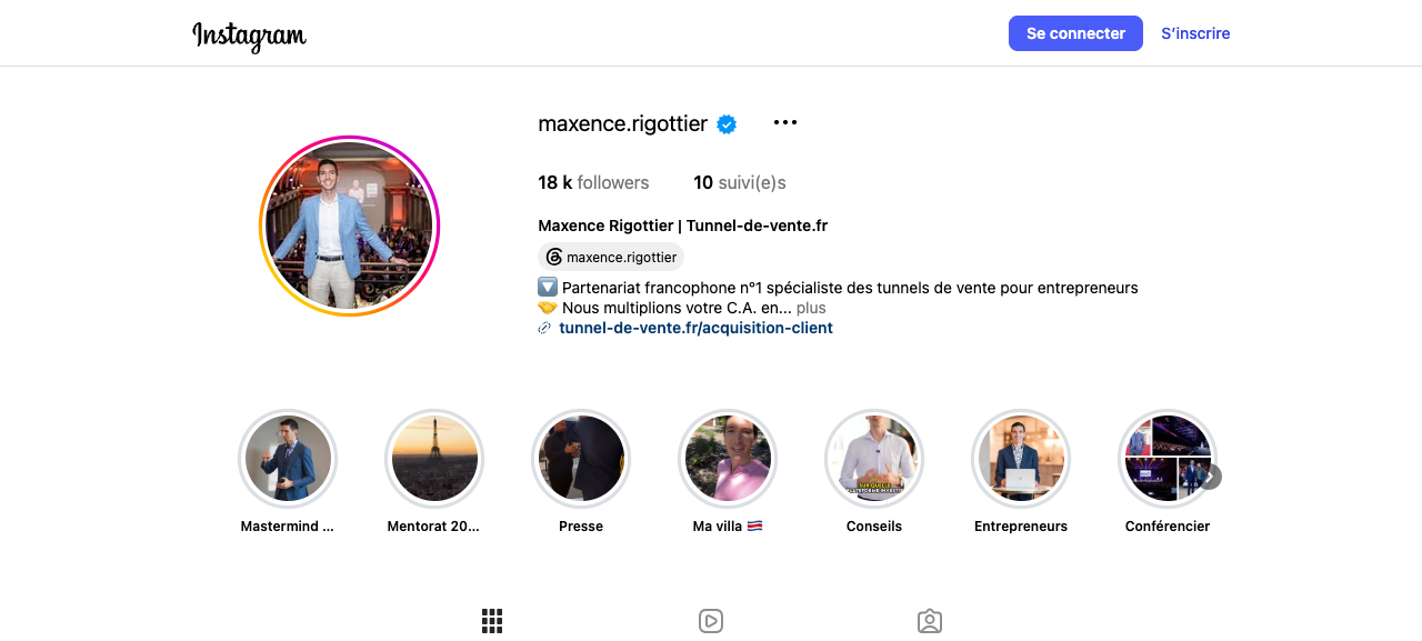 Profil Instagram de Maxence Rigottier
