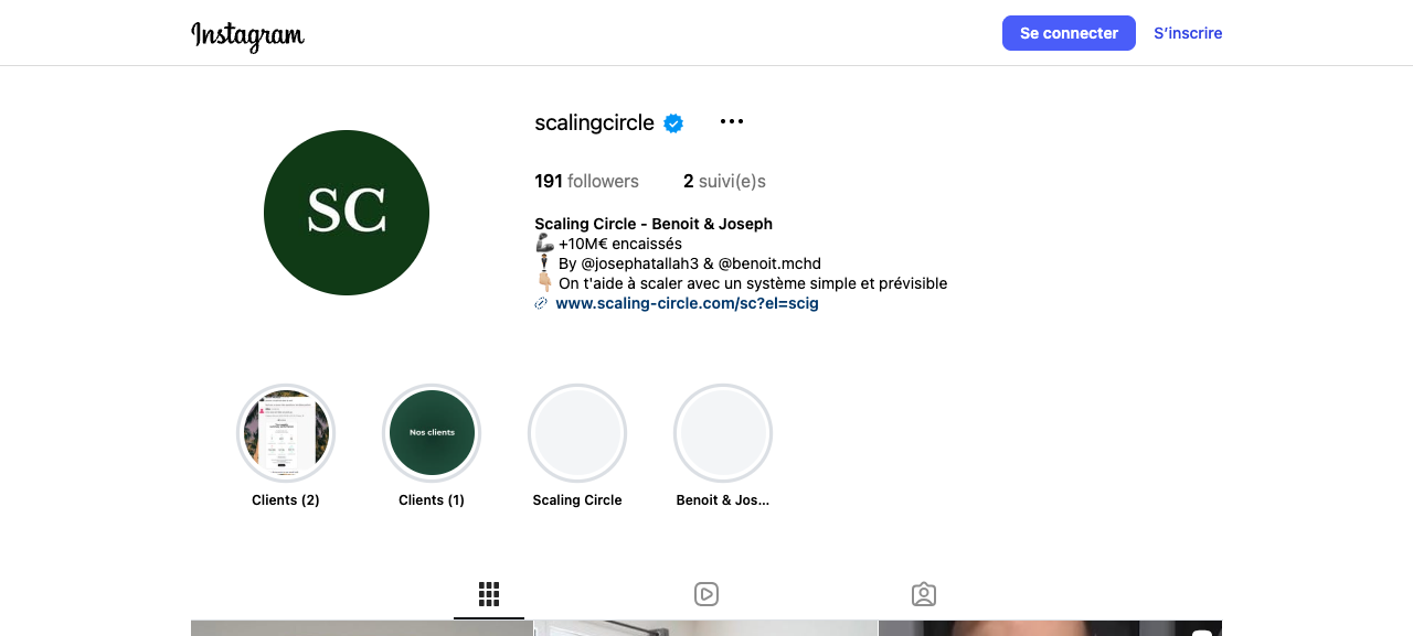 Compte Instagram de Scaling Circle