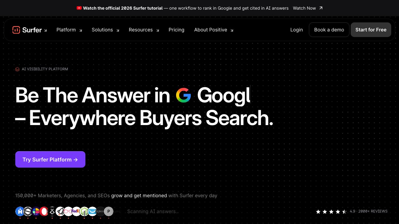 Surfer SEO, plateforme d'optimisation de contenu et de visibilité IA