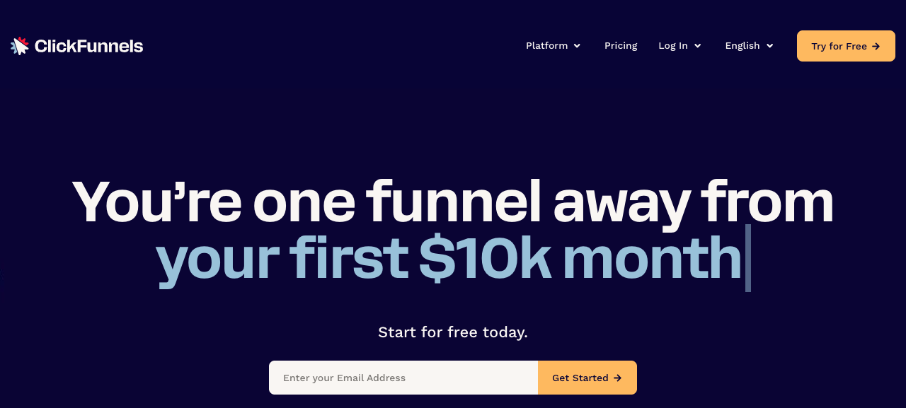 Page d’accueil de ClickFunnels