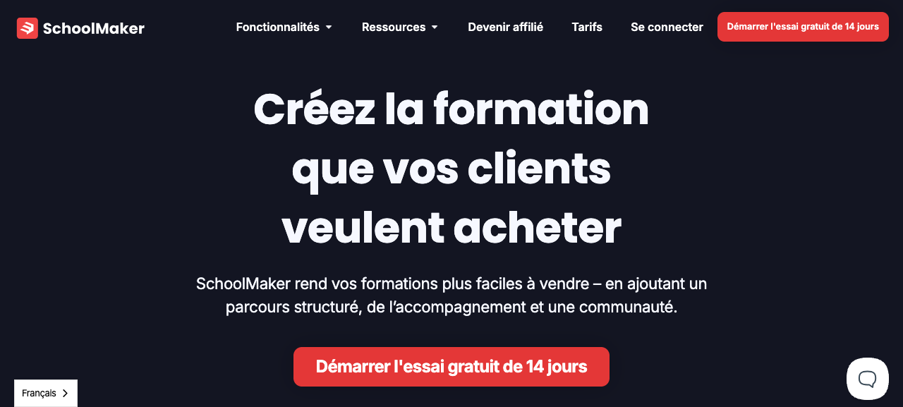 Page d’accueil de SchoolMaker