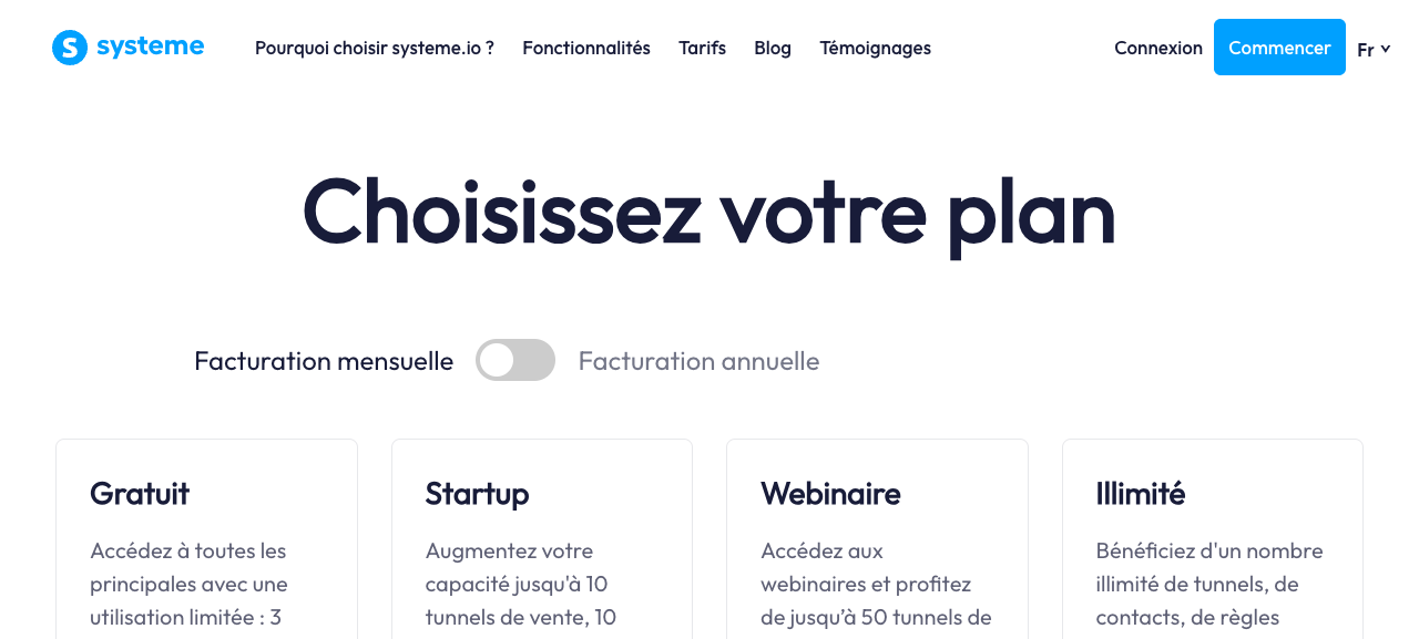 Tarifs de systeme.io