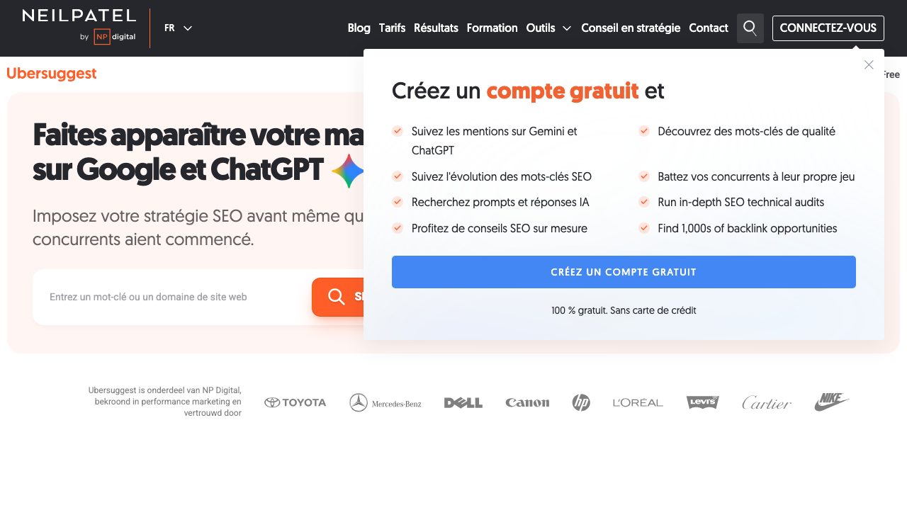 Ubersuggest de Neil Patel, outil SEO à petit prix