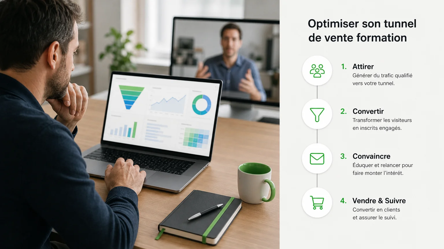 Expert analysant les résultats d’un tunnel de vente de formation en ligne