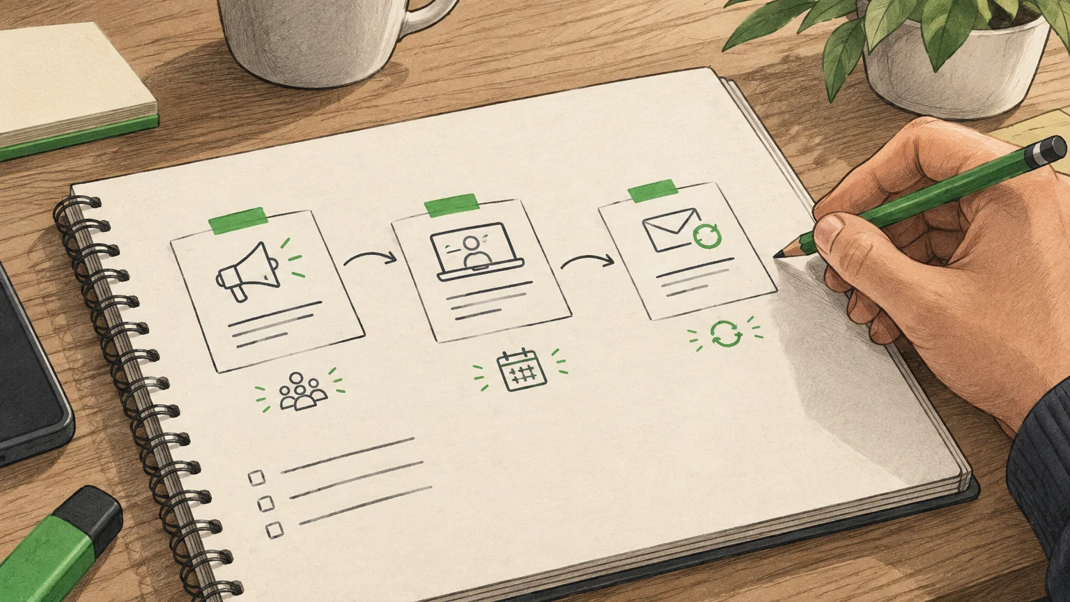 Préparation sur carnet du message, de l’inscription et des relances d’un webinaire