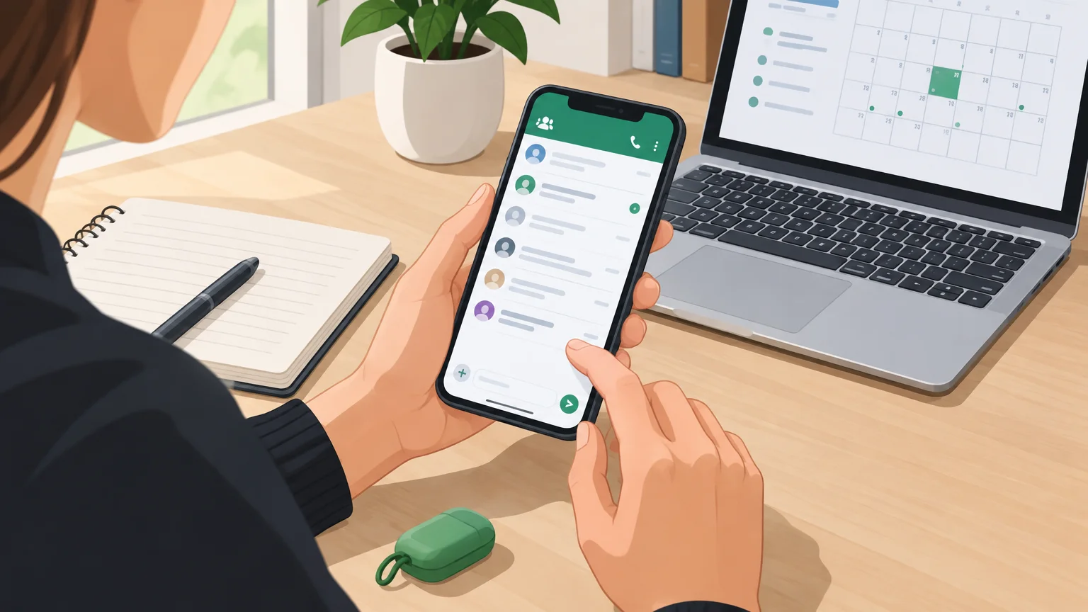 Une personne prépare des messages de groupe et le calendrier d’un webinaire