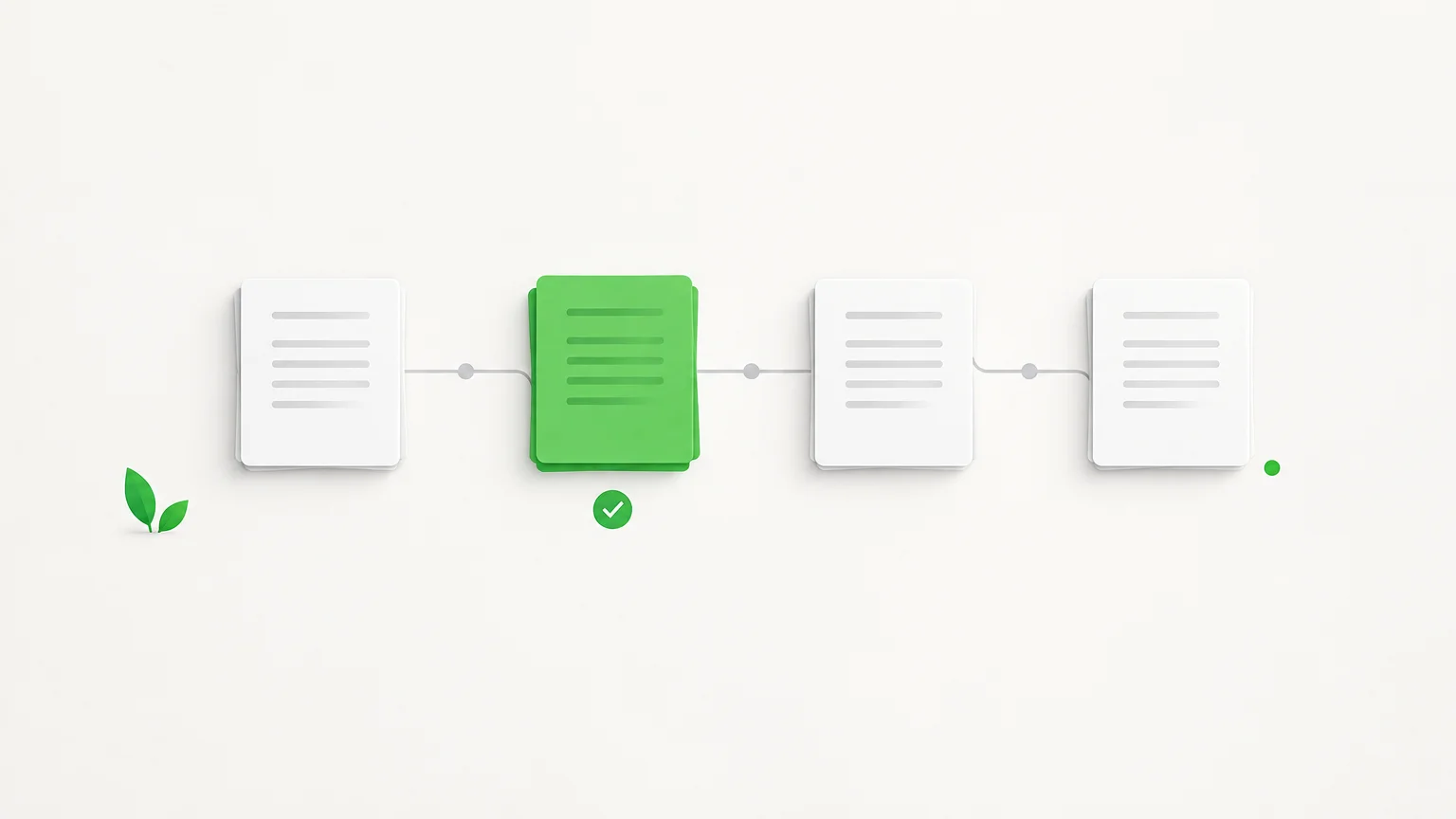 Fiches reliées par un circuit illustrant un processus automatisé