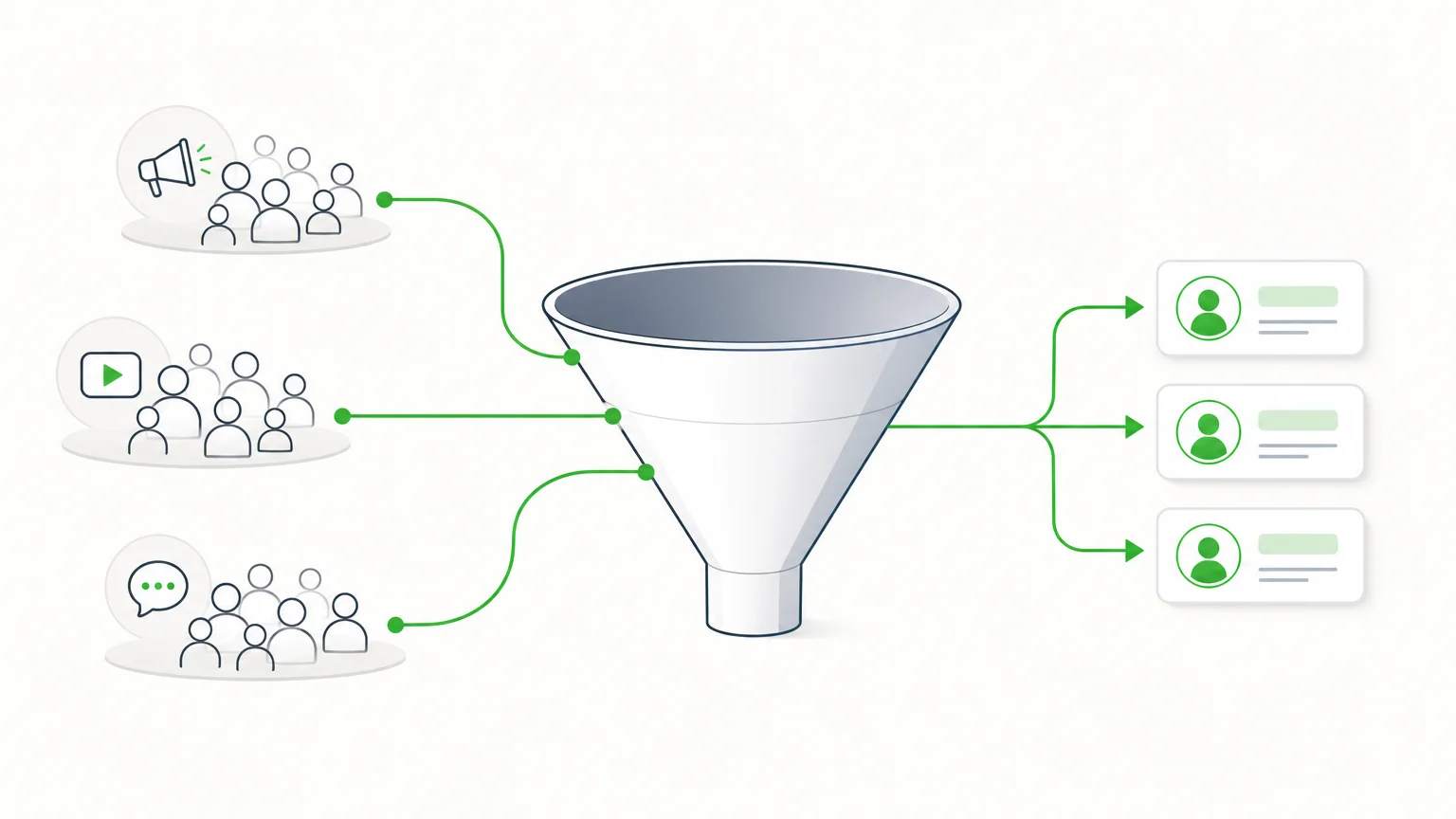 Illustration d’un système d’acquisition qui transforme des visiteurs en leads qualifiés.